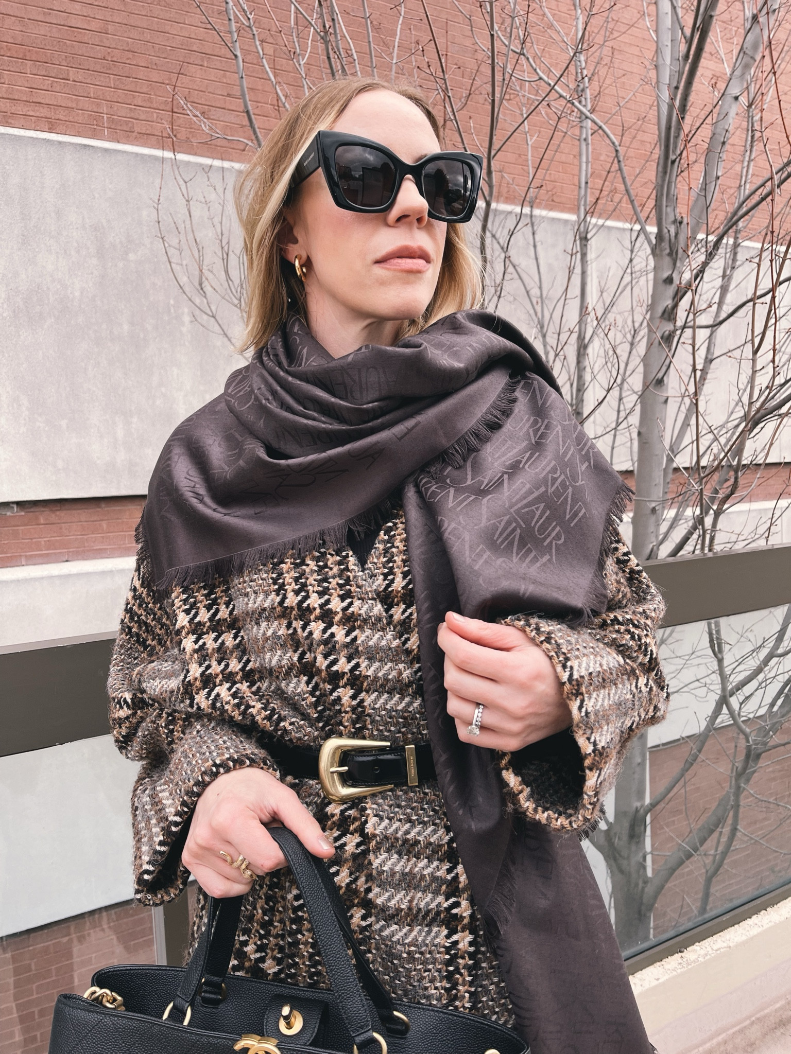 YSL scarf, western belt, plaid poncho, Saint Laurent

#LTKstyletip #LTKSeasonal