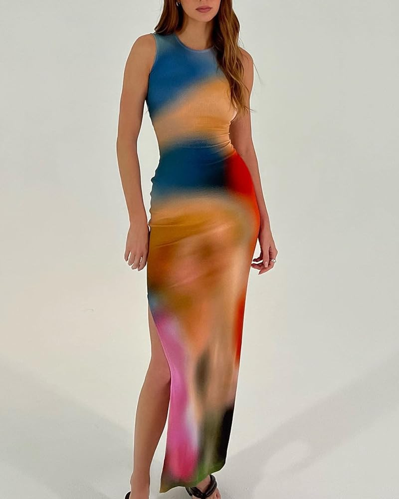 Argeousgor Women Y2k Tie Dye Tank Dress Sleeveless Bodycon Long Dresses Printed Slim Fit Short Dr... | Amazon (US)