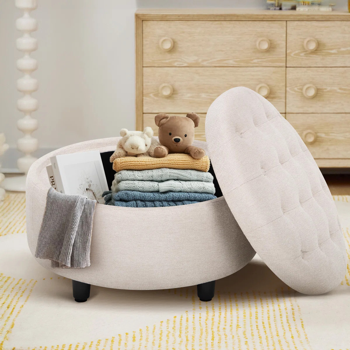 25'' Oversized Upholstered Round Storage Ottoman | Wayfair North America