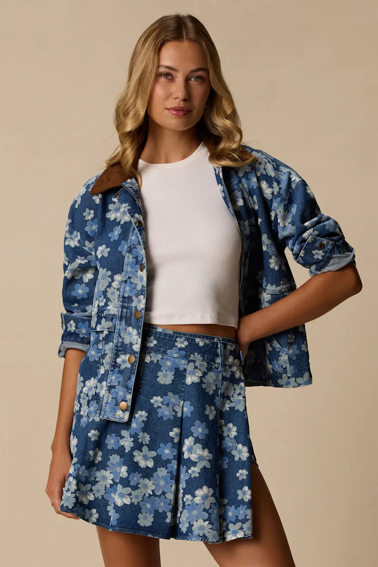 Cohen Medium Wash Floral Denim Jacket | Lulus