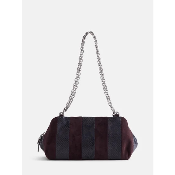 Scoop Women's Faux Snakeskin Chain Shoulder Bag, Dark Brown | Walmart (US)
