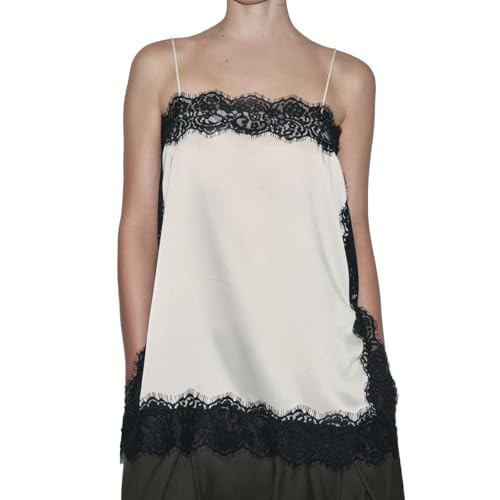 Women Satin Lace Trim Tank Silk Lace Y2k Cami Trendy Going Out Top Apricot L | Amazon (US)