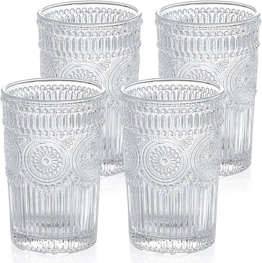 MDLUU Embossed Water Glasses, Romantic Glassware, Vintage Drinking Glasses, Glass Tumblers for Ju... | Amazon (US)