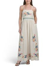 Linen Blend Sleeveless Needlepoint Floral Maxi Dress | TJ Maxx
