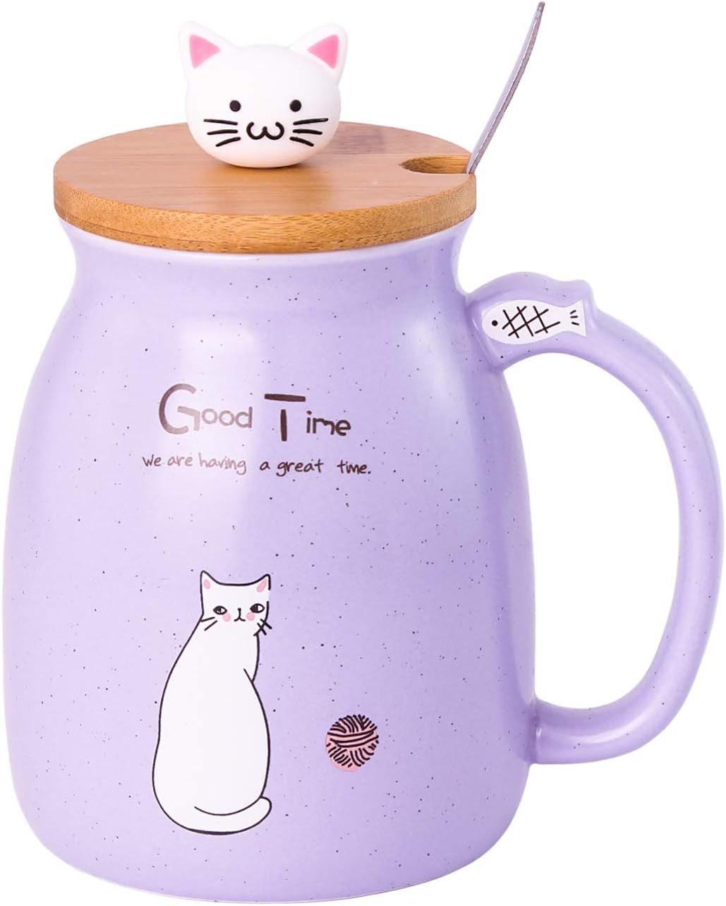 15oz Cute Cat Coffee Mug, Ceramic Tea Cup with Lovely Kitty Bamboo lid and Stainless Steel Spoon,... | Amazon (US)