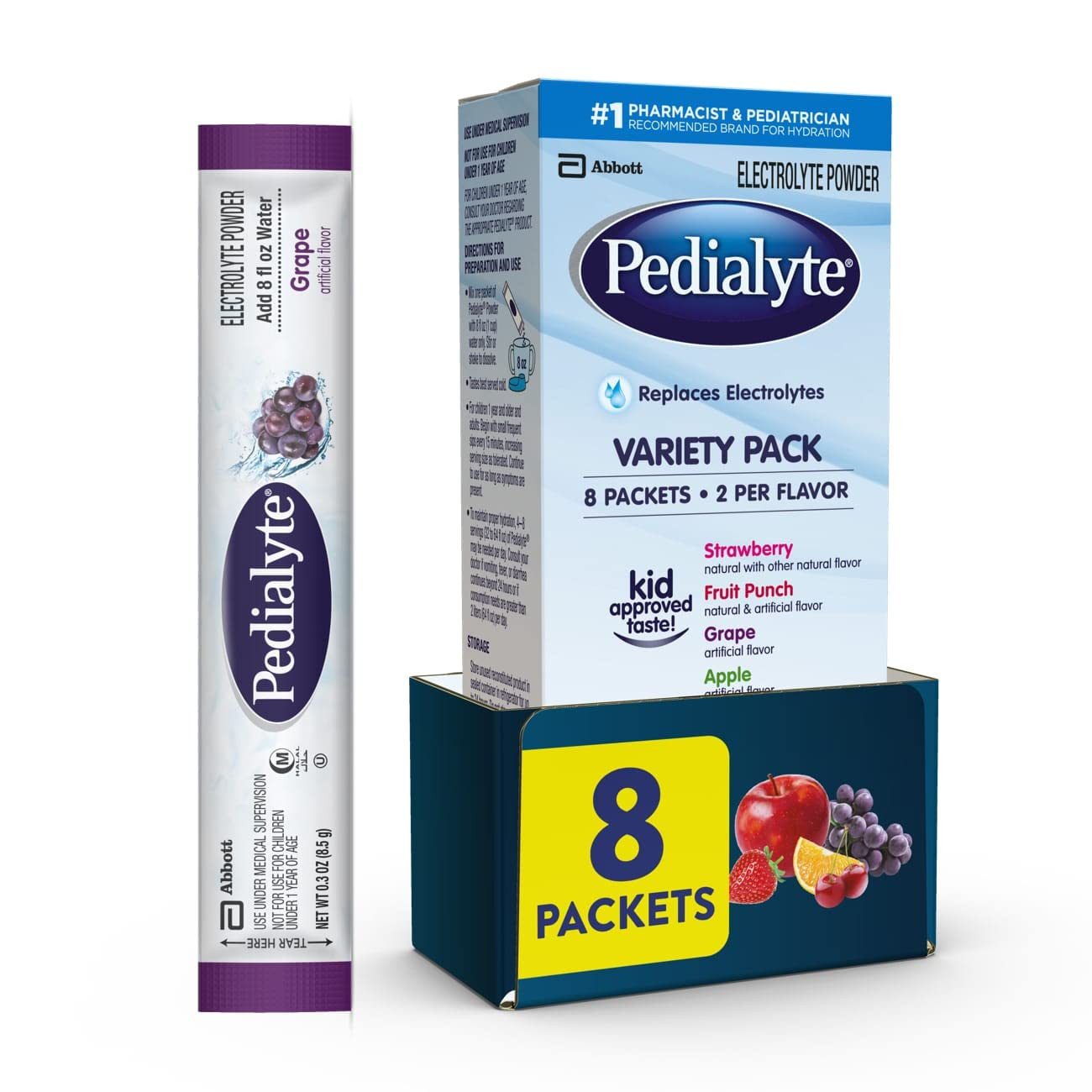 Pedialyte Electrolyte Powder Packets, Variety Pack, Hydration Drink, 8 Single-Serving Powder Pack... | Amazon (US)