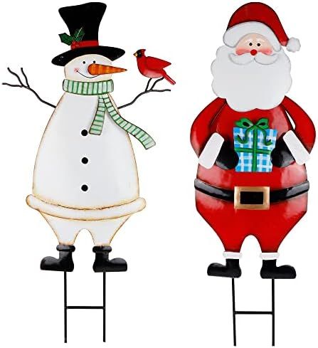 Hausse 2 Pack Christmas Garden Metal Stakes, 31.5 Inch Decorative Snowman and Santa Claus, Xmas Y... | Amazon (US)