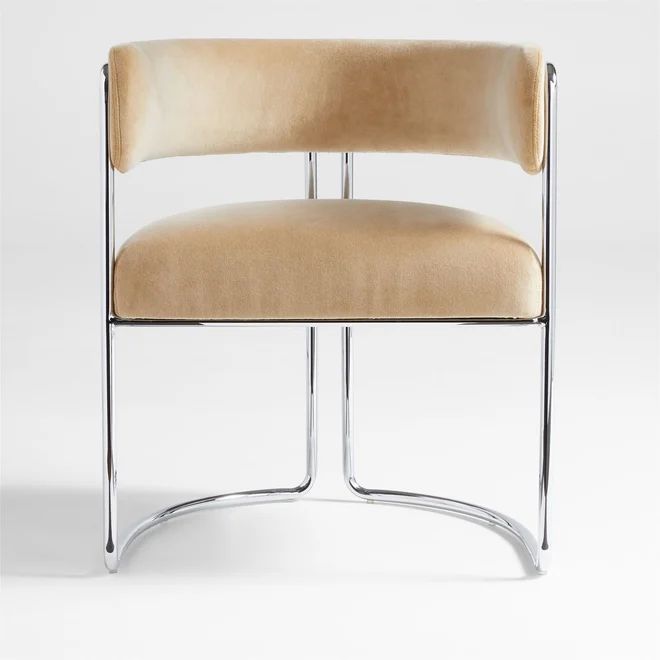 Malak Chrome Upholstered Dining Arm Chair | Crate & Barrel