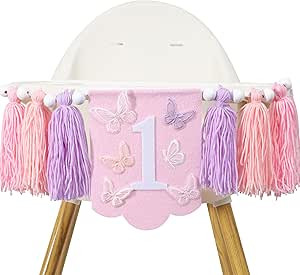 Butterfly 1st Birthday High Chair Banner - Fairy Butterfly Pink and Purple Tassel, Spring Butterf... | Amazon (US)
