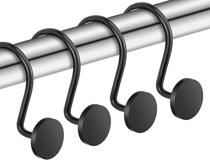 Black Shower Curtain Hooks, 12 Pieces, Metal, Shower Curtain Rings, Modern Decorative Design | Amazon (US)