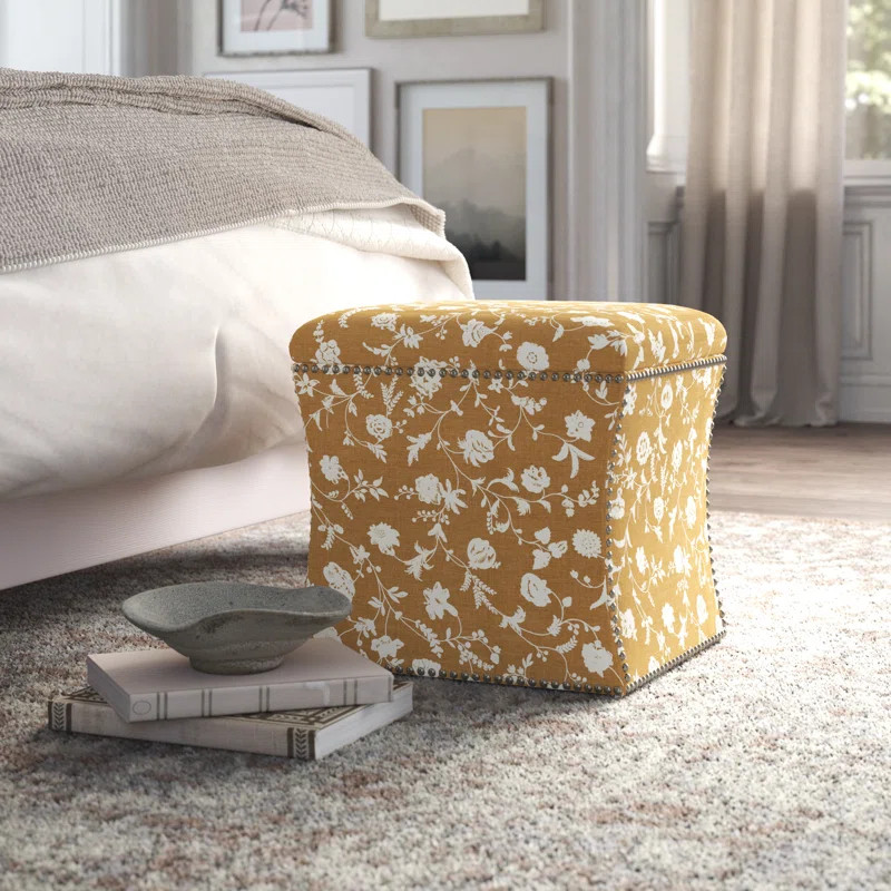 Serena 19" Square Floral Cube Storage Ottoman | Wayfair Professional