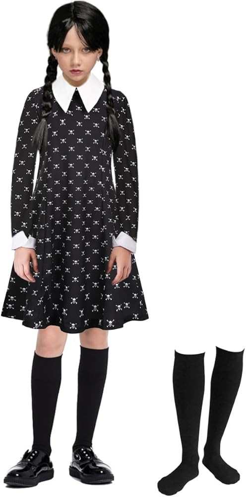 Girls Costume Kids Gothic Family Cosplay Halloween Costume Peter Pan Collar Long Sleeve Dress Sku... | Amazon (US)