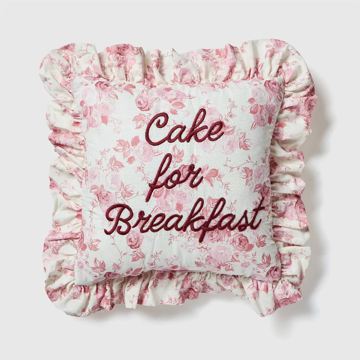 'Cake for Breakfast' Square Ruffle Throw Pillow Pink Floral | Target