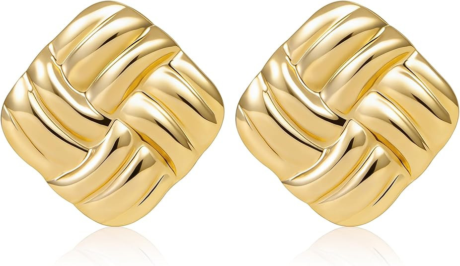 Chunky Gold Square Stud Earrings for Women Vintage Textured Statement Earrings 18K Gold Plated St... | Amazon (US)