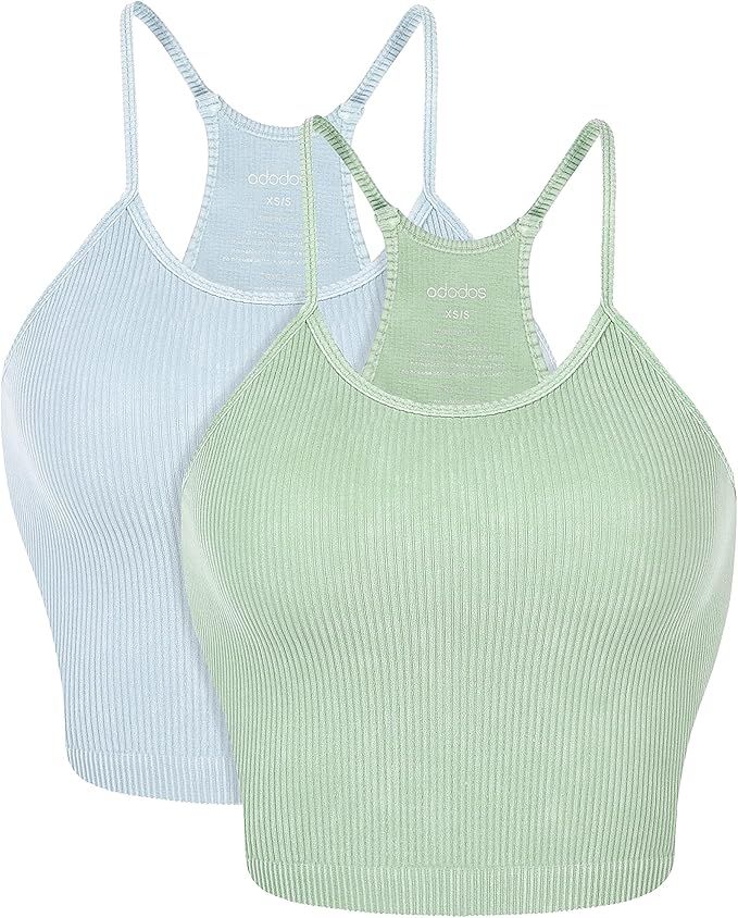 ODODOS Women's Crop 3-Pack Washed Seamless Rib-Knit Camisole Crop Tank Tops | Amazon (US)