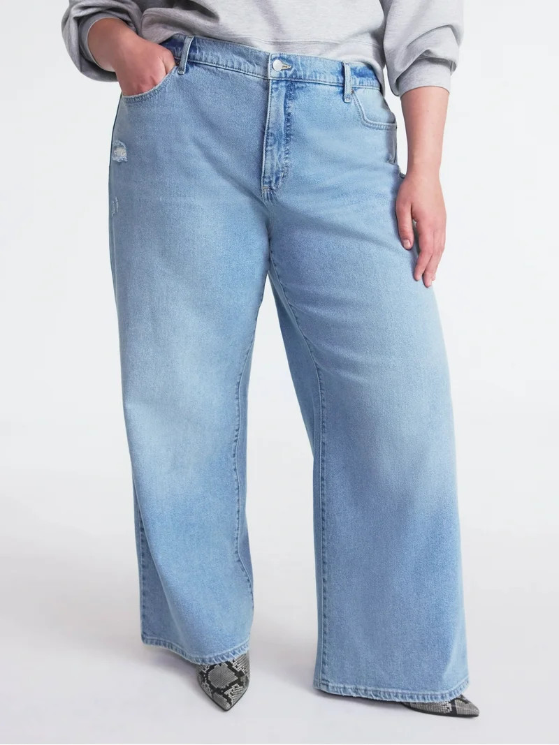 Scoop Women’s and Women’s Plus Baggy Wide Leg Jeans, Sizes 0-26 | Walmart (US)