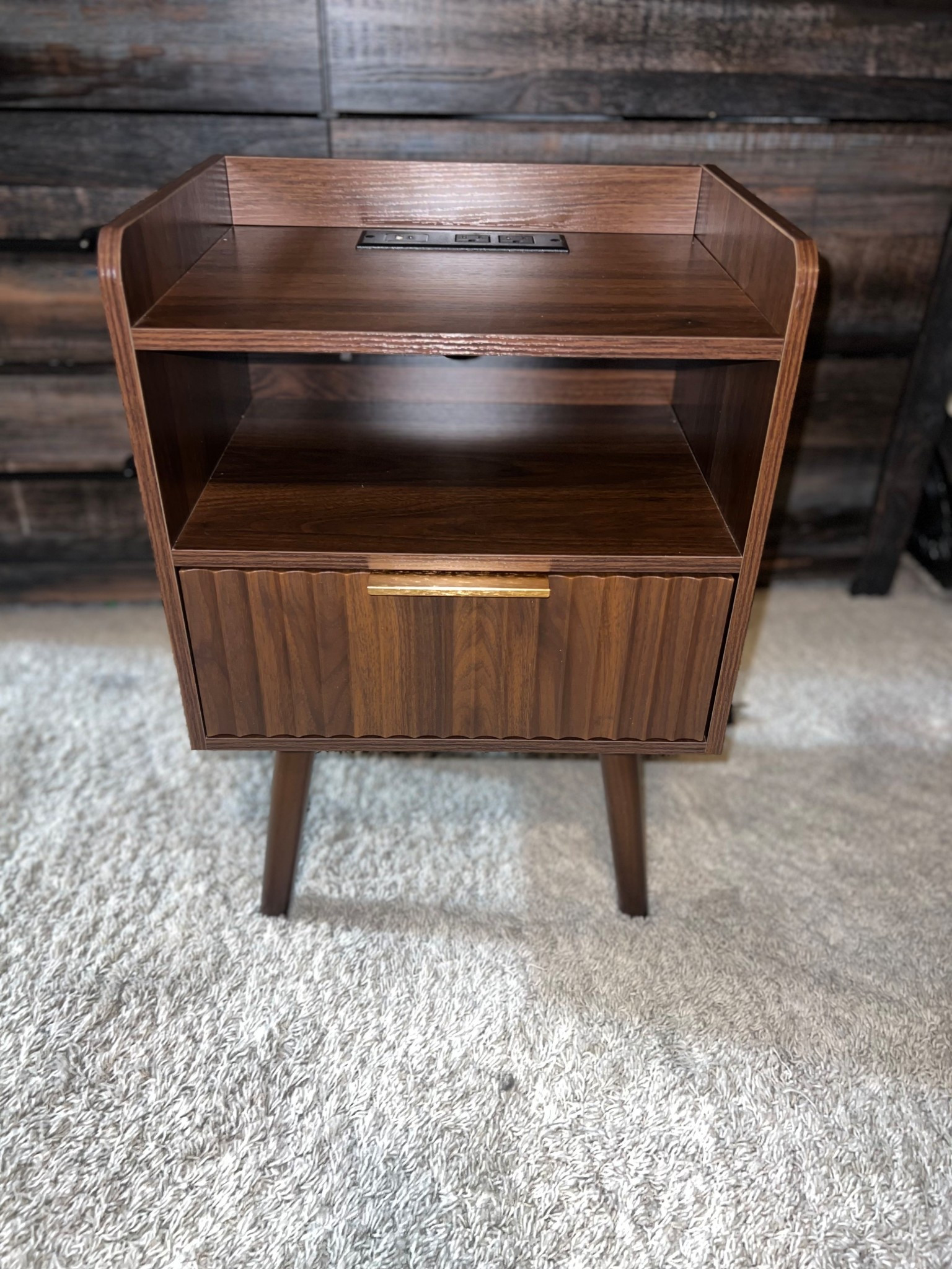 Cute dark brown fluted night stand, comes in a set of 2. Has the charging table top, and single drawer. A little smaller than I would have liked but overall I love how it elevated my space. #ltkhome