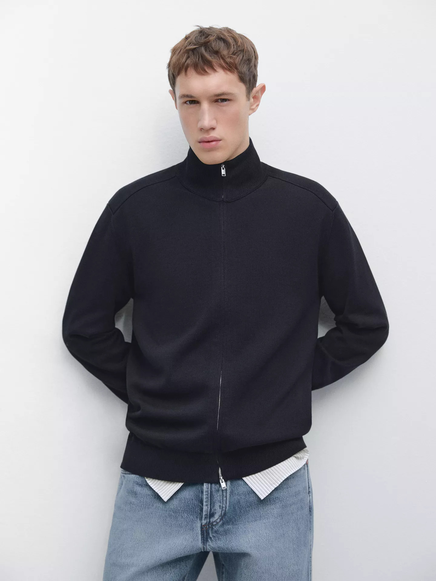 Cotton zip-up knit cardigan | Massimo Dutti US