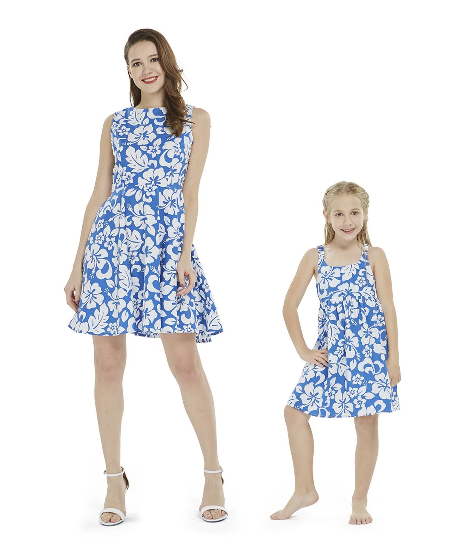 Matching Mother Daughter Hawaiian Luau Outfit Women Girl Dress Classic Vintage Hibiscus Red - Wal... | Walmart (US)