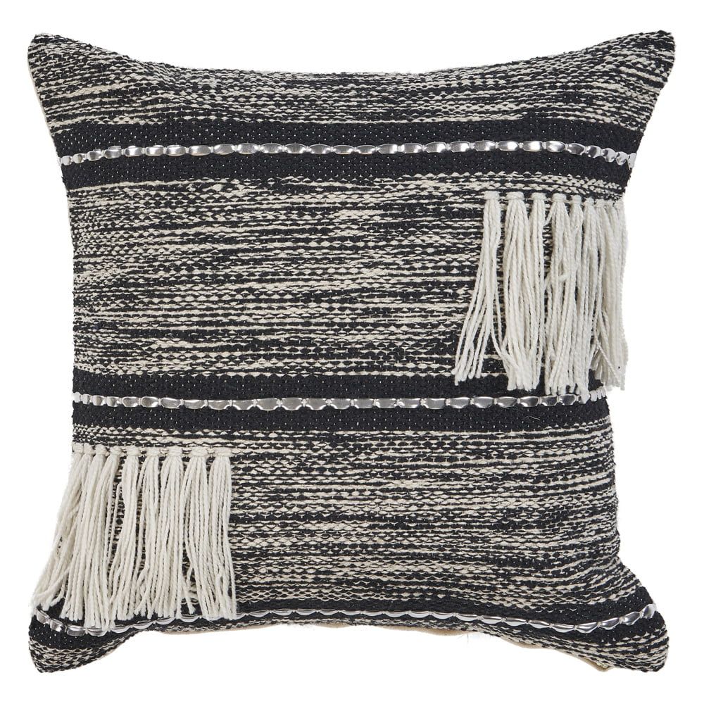 LR Home Gradient Striped Fringe Throw Pillow, Black / Ivory, 18" Square, Count per Pack 1 | Walmart (US)
