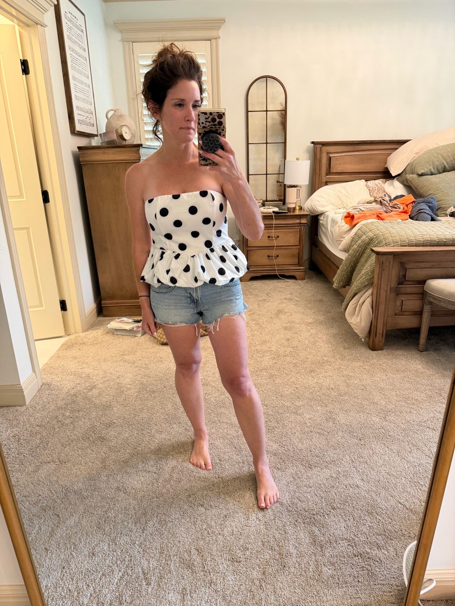 Polka dots are all the rage. So cute right?? Wearing a small. Smocking back allowing for more room

#LTKootd #LTKOver40 #LTKPetite