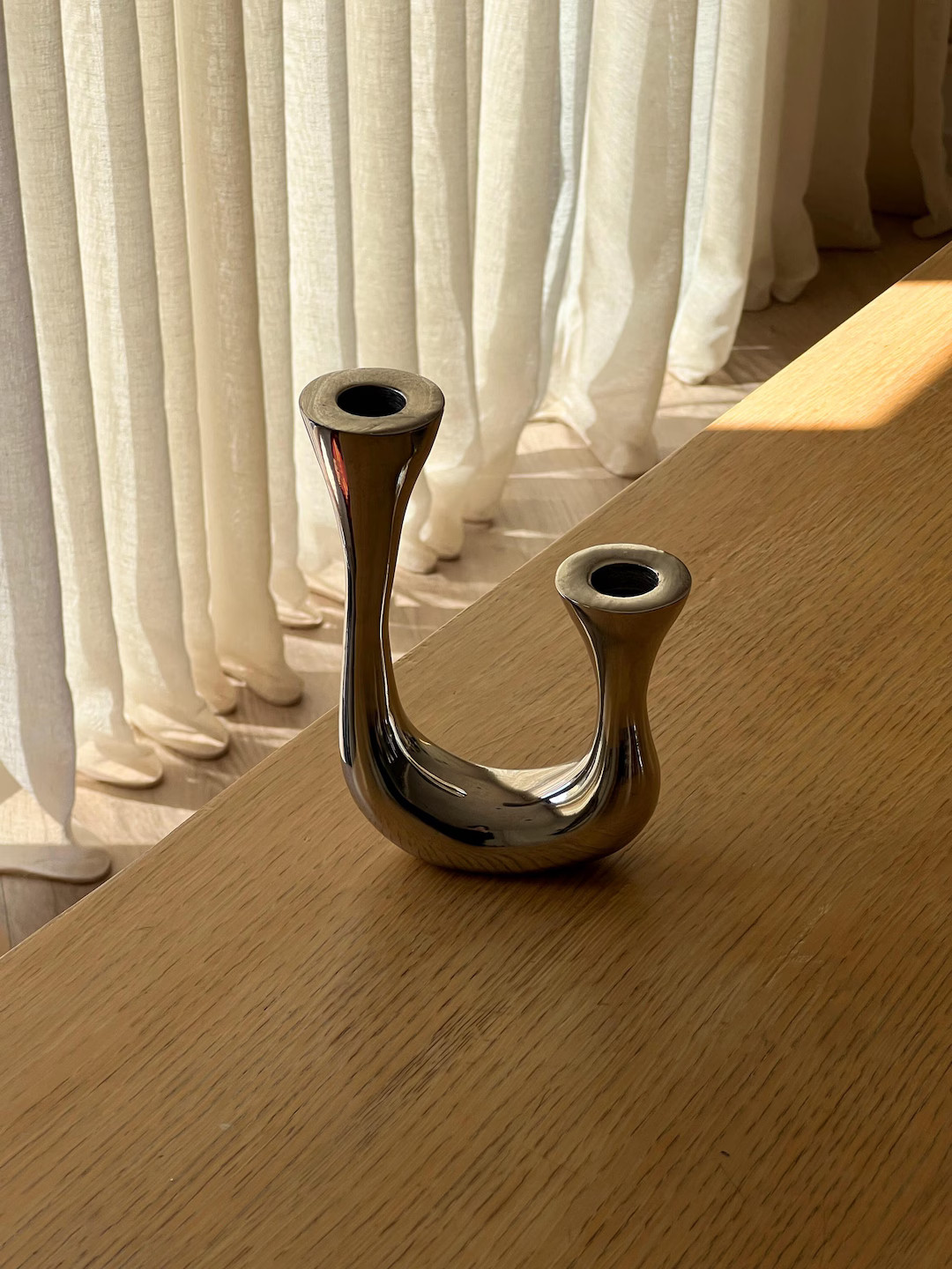 Vintage Italian design aluminum candlestick, chrome decor, 2-arm taper candlestick holders | Etsy (US)