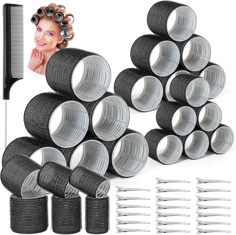 39PCS Self Grip Curlers 3 Sizes - Black 2.5in, 1.9in, 1.4in Rollers with Duckbill Clips for Long,... | Amazon (US)