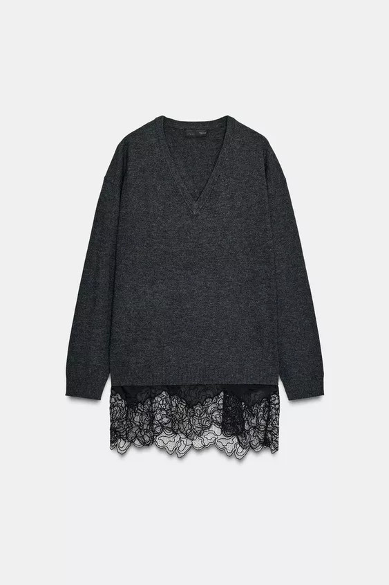 LONG COMBINATION LACE KNIT JUMPER | Zara US