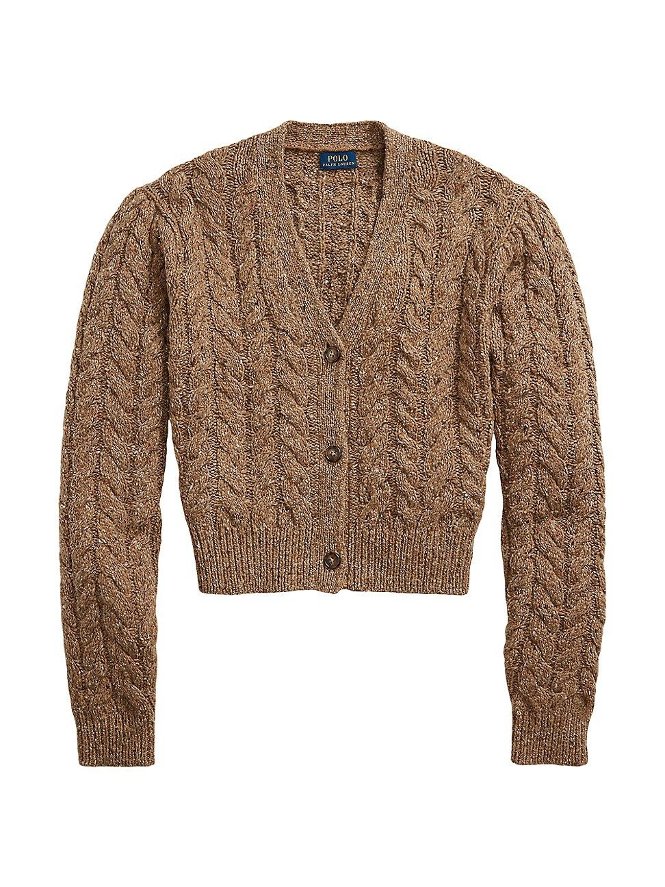 Women's Cropped Cable Cardigan - Camel Donegal - Size Medium | Saks Fifth Avenue