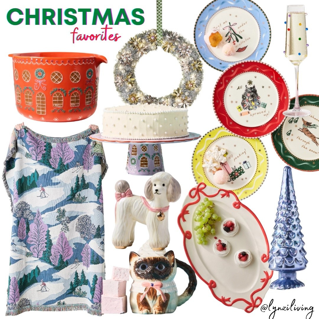 Christmas Favorites

Anthropologie Christmas 2025, anthropologie Christmas decor 2025, Christmas home decor 2025, Christmas decoration 2025, Christmas batter bowl, holiday batter bowl, Christmas throw blanket, skiing throw blanket, Christmas mug, Siamese cat mug, poodle decorative object, Christmas poodle, Christmas cake stand, Christmas wreath, tinsel wreath, Christmas salad plates, Christmas dessert plates, Christmas champagne flute, Christmas wine glass, Glass Christmas tree, Christmas serving tray, bow serving tray, polka dot glassware, colorful Christmas decor 

#LTKSeasonal #LTKHome #LTKHoliday