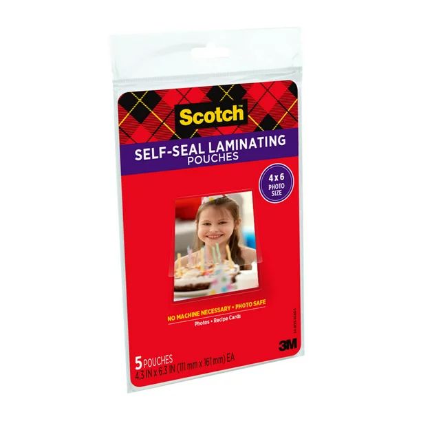 Scotch Self-Sealing Laminating Pouches 4.3 in x 6.3 in, Gloss Finish, 5 Pouches | Walmart (US)