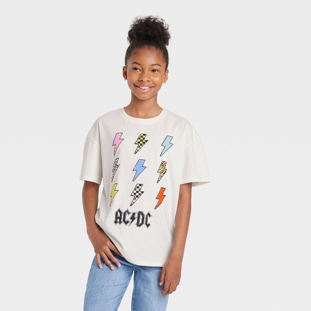 Girls' Oversized AC/DC Graphic T-Shirt - art class™ Cream | Target