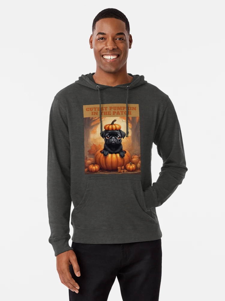 Black Fall Pug - Cutest Pumpkin in the Patch Lightweight Hoodie | Redbubble (US)