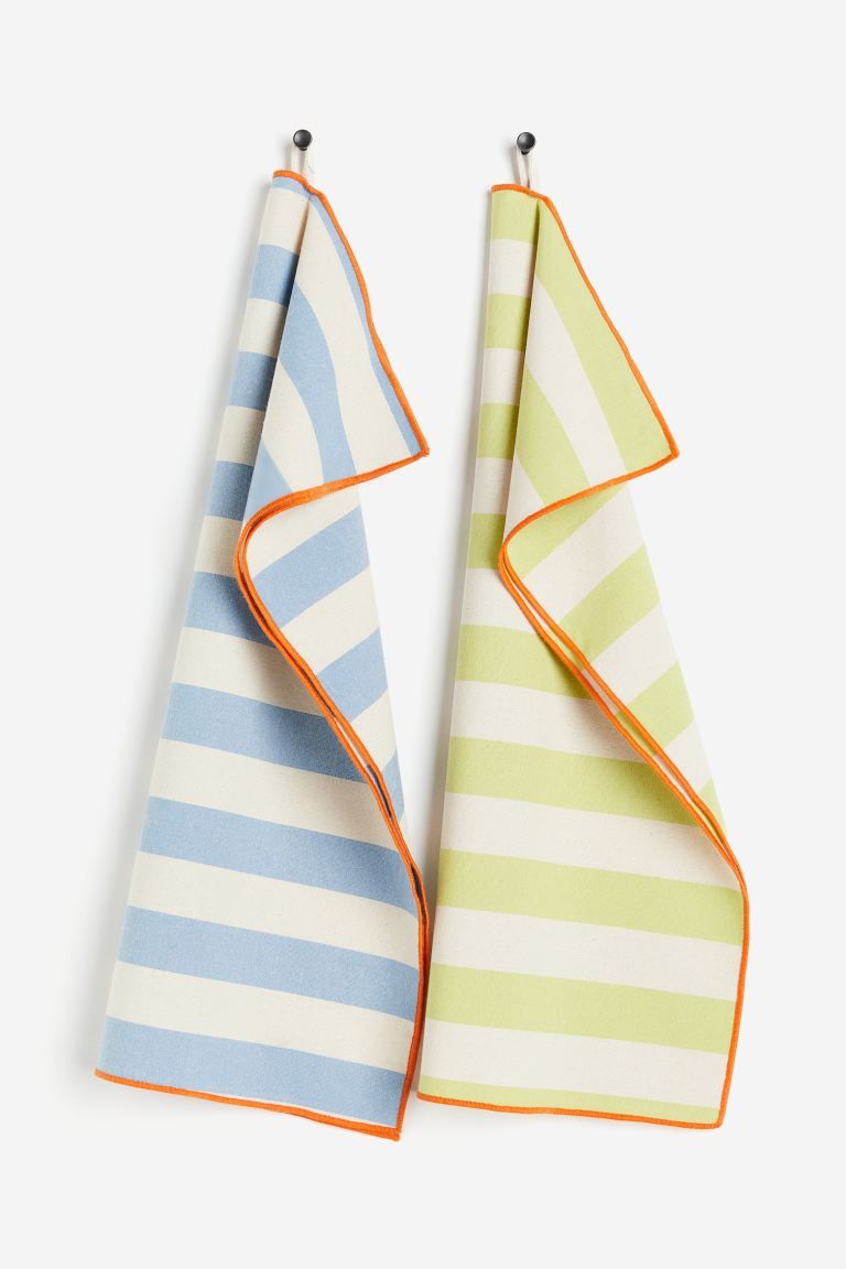 2-pack Striped Cotton Tea Towels - Light blue/striped - Home All | H&M US | H&M (US + CA)