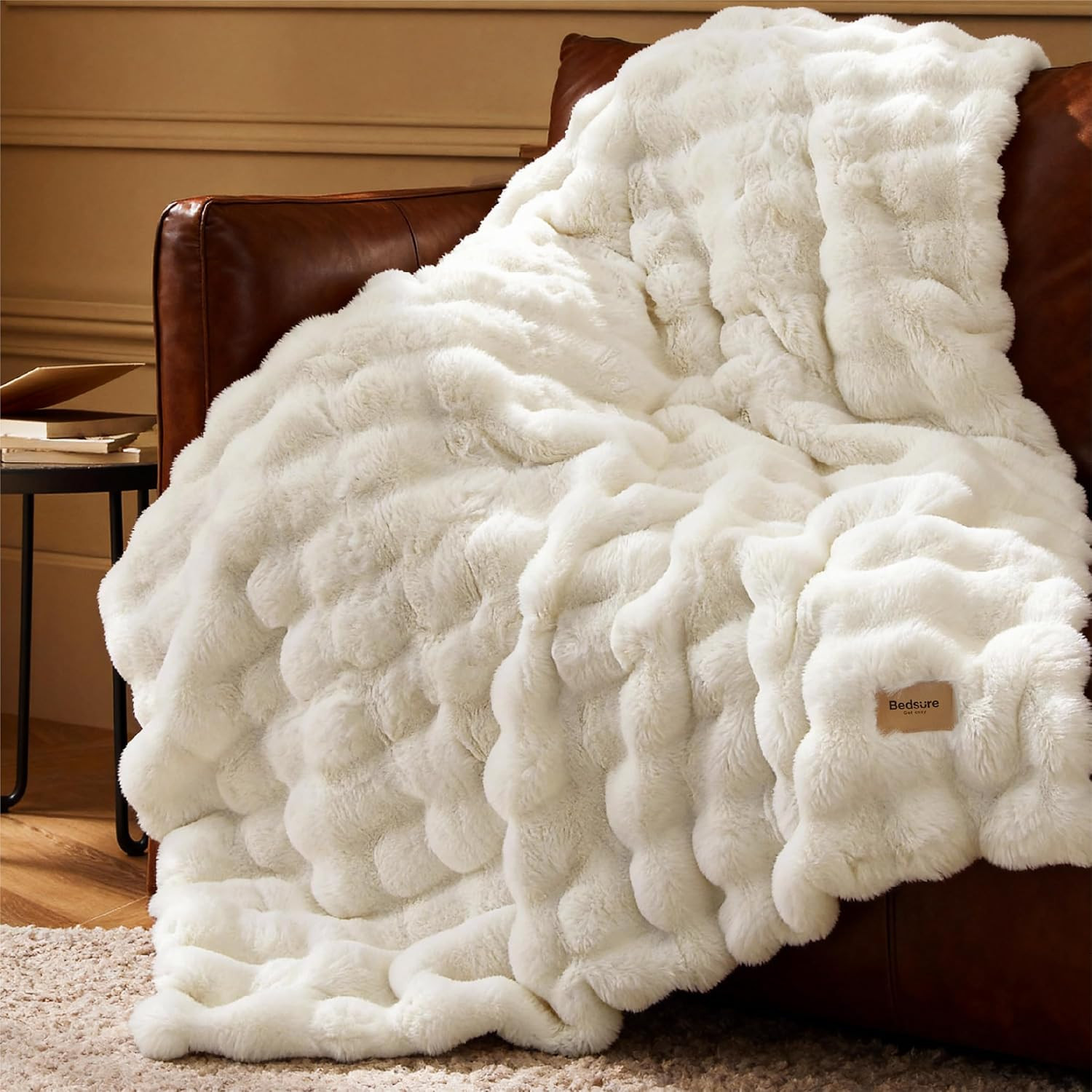 Bedsure Fluffy Bubble Faux Fur Throw Blanket, 50"x60", Cream | Amazon (US)