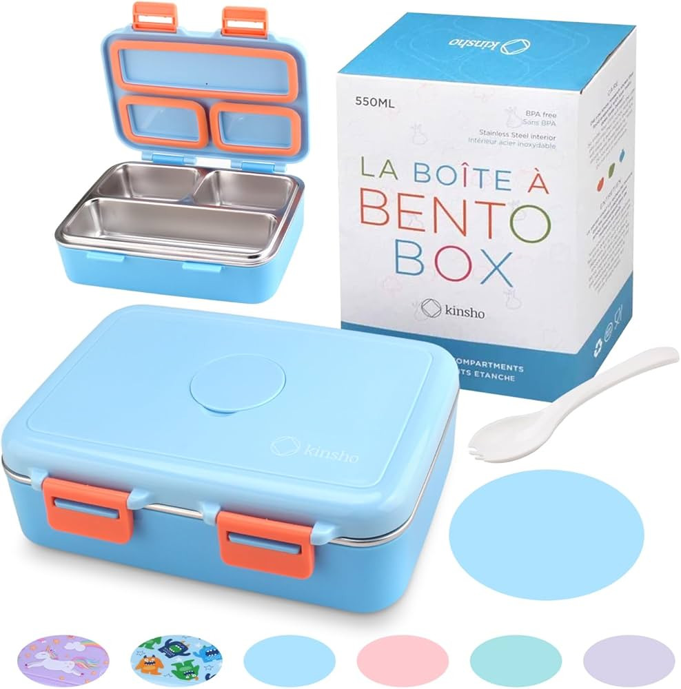 kinsho Stainless Steel Lunch Box for Baby or Toddlers Boys, Mini Bento, 3 Eco Metal Portion Secti... | Amazon (US)
