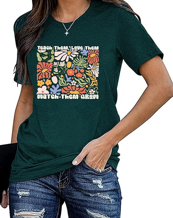 Happy 100 Days of School Shirt-Women Cute Flower Teacher Short Sleeve School Days Party Tops Tee | Amazon (US)