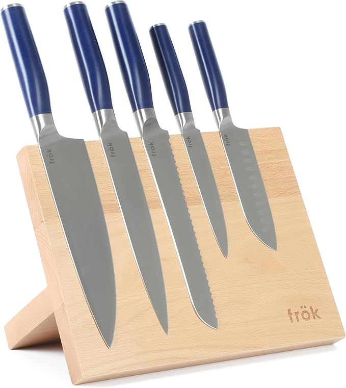 Frok 6 Piece German Steel Knife Set W/Magnetic Block - Blue | Amazon (US)