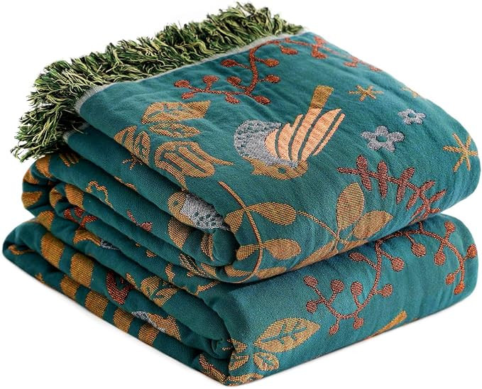 LUTBM Boho Throw Blanket for Bed 60"x80", 100% Cotton Cozy Couch Blankets | Reversible Floral Bir... | Amazon (US)
