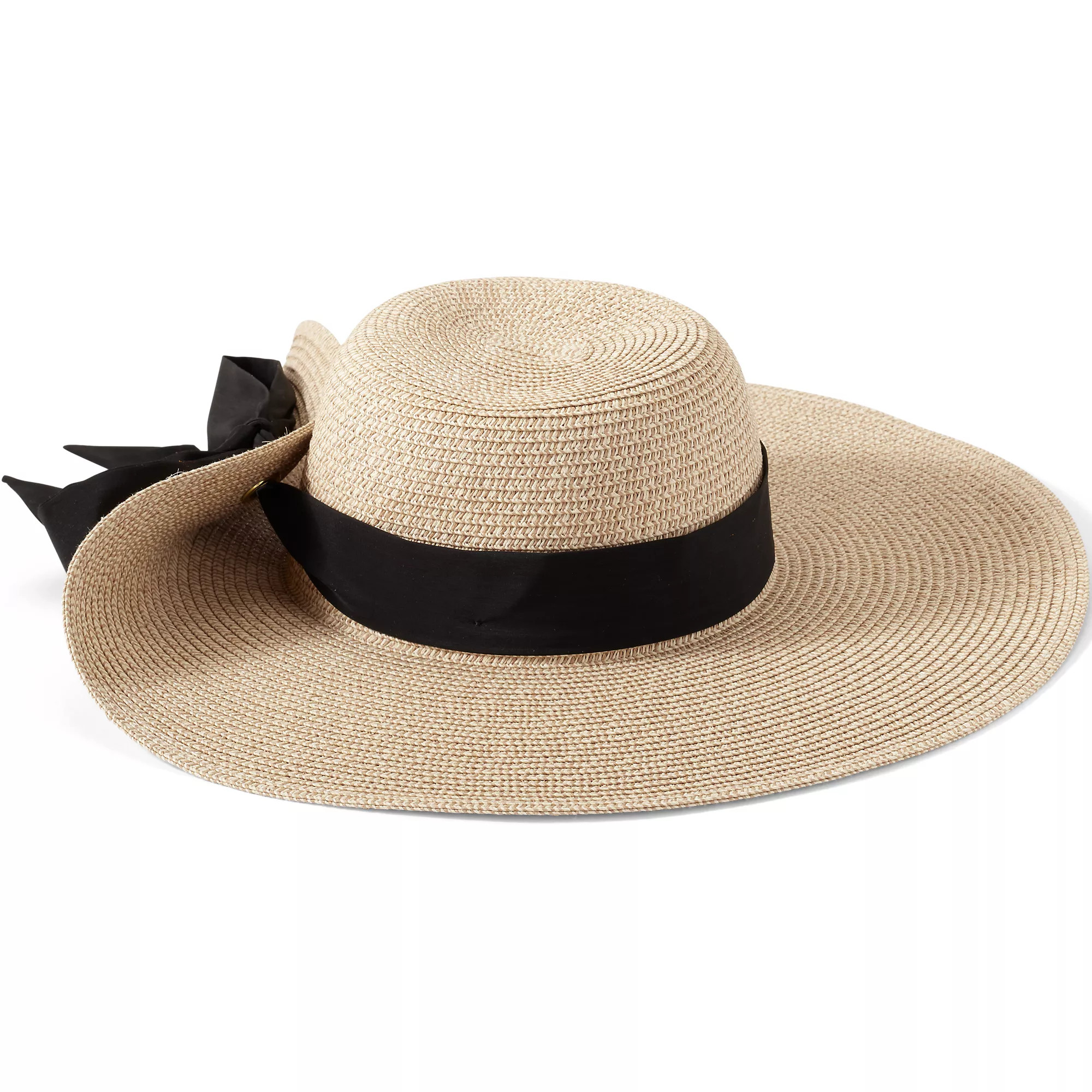 Facesaver Wide Brim Straw Hat with Scarf | Lands' End (US)