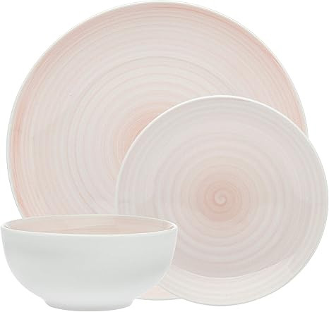 Dinnerware Set Pink Swirl Design Dinner Plate, Salad Plate, Soup Bowl - Service of 4 | Amazon (US)