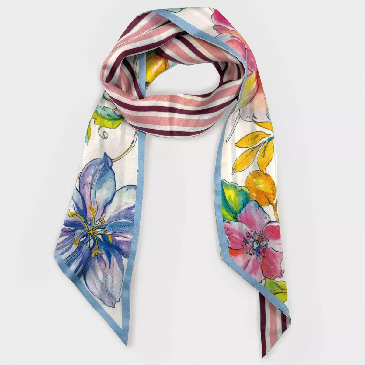 Women's Floral Printed Skinny Silk Scarf - A New Day™ Purple | Target