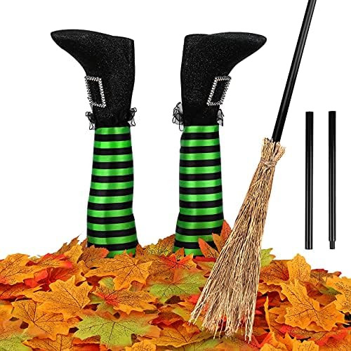 RUODON Halloween Witch Legs 13 Inches Upside Down Wicked Witch Legs Prop with Broomstick and Mapl... | Amazon (US)
