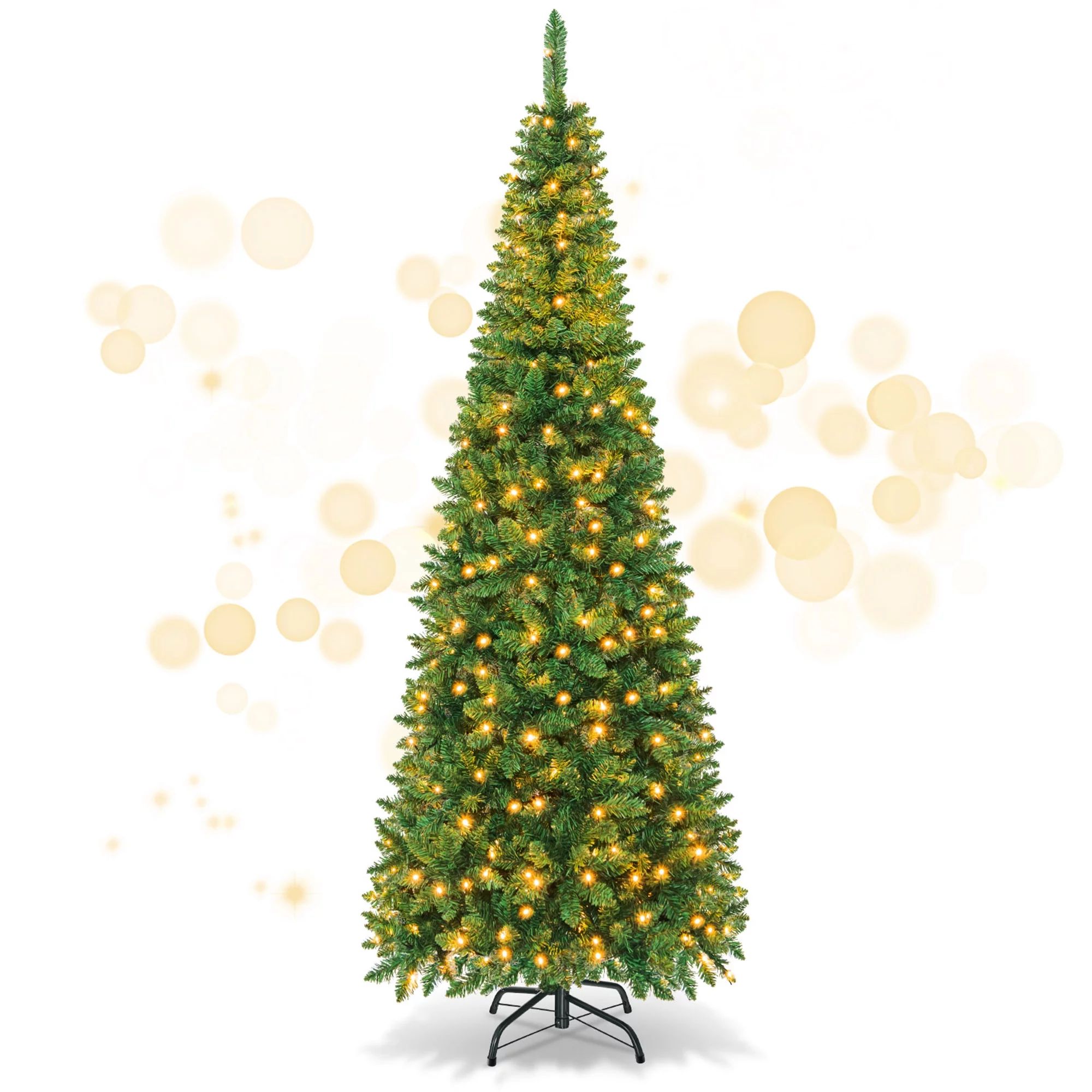 Gymax 7.5ft Pre-Lit Pencil Christmas Tree Traditional Indoor Decoration | Walmart (US)