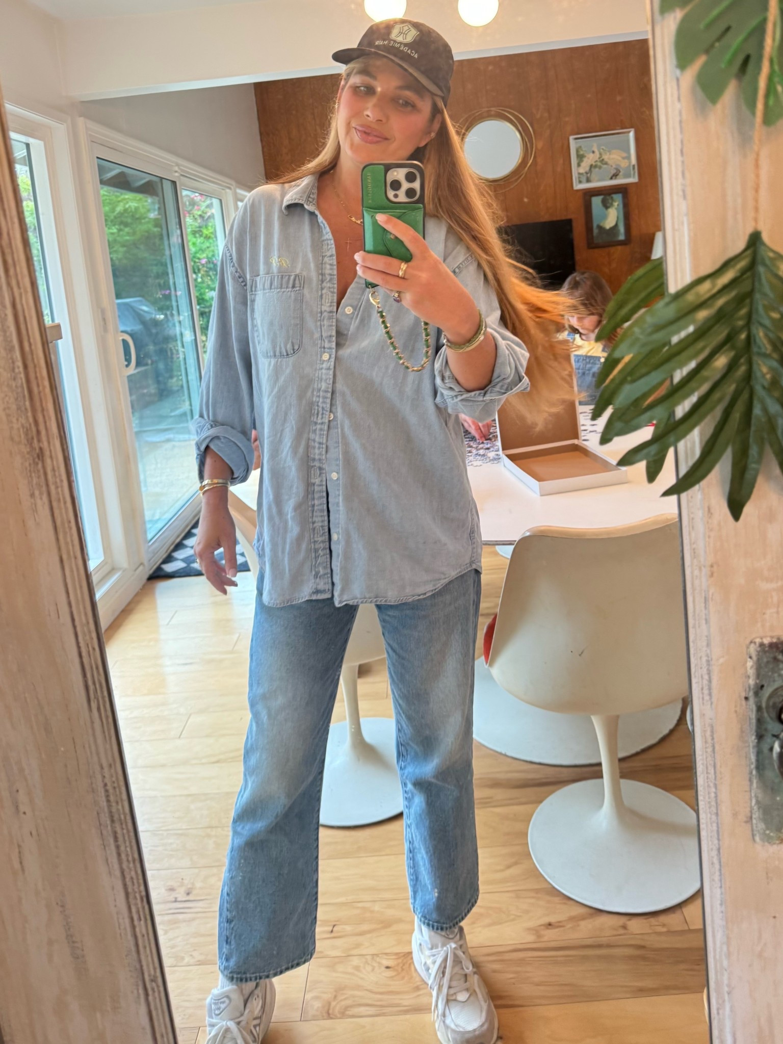 My favorite kind of outfit. I get questions about this men’s denim shirt all the time and I wear it 1-2 times a week. Jeans are R13 and a side 27. They run a touch bug but I wanted them on the roomier side. Shoes are made in USA new balance (way more comfortable than the ones made overseas) and hat is by Académie Hair (along with Sea Glass in my hair for extra smooth soft tresses). Blush is Baby Pink and lip is Ravie Almond lip liner + Revision tinted lip replenisher. 💋💞

#LTKBeauty #LTKFindsUnder50 #LTKdayinmylife