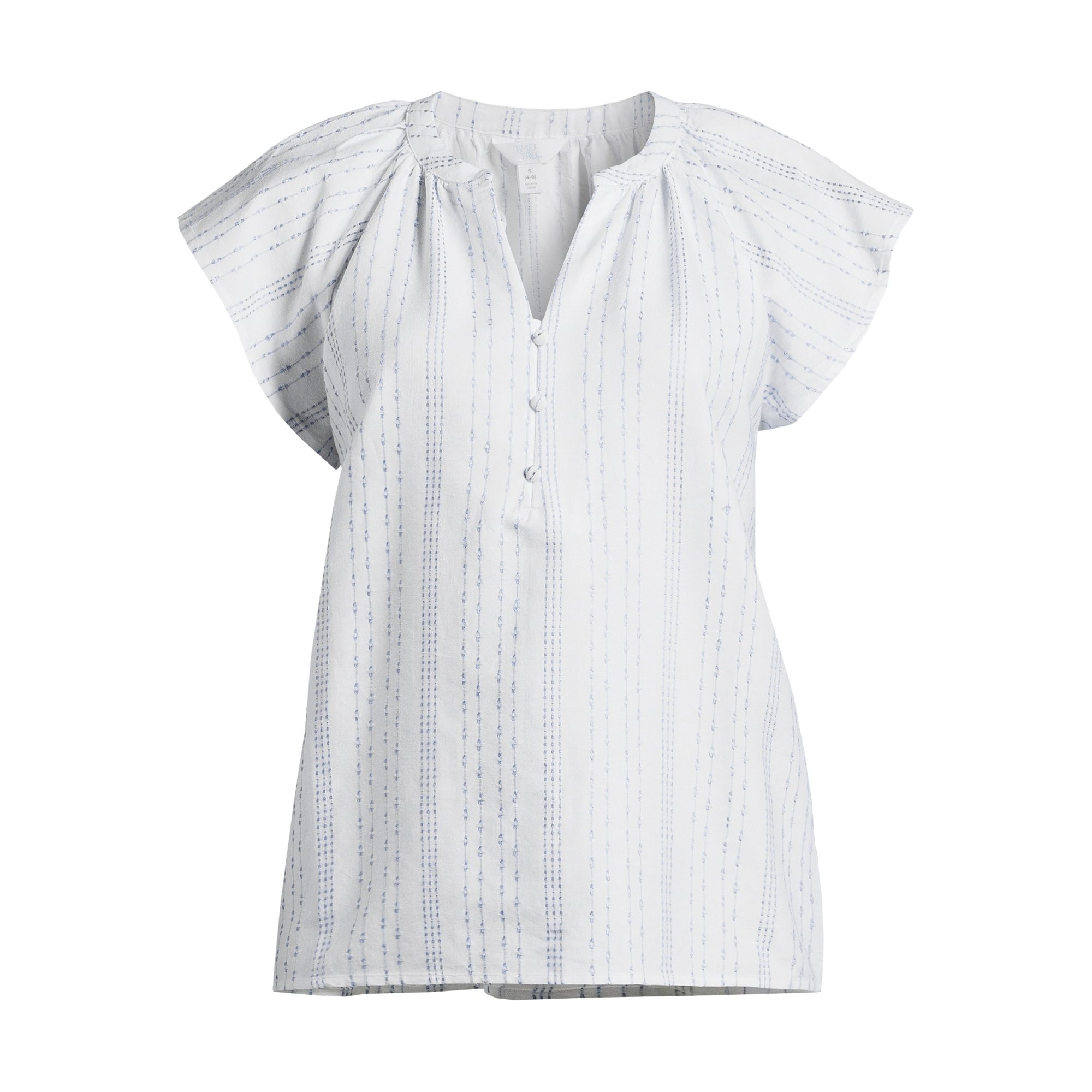 Time and Tru Women's Split Neck Top with Flutter Sleeves, Sizes XS-XXXL | Walmart (US)