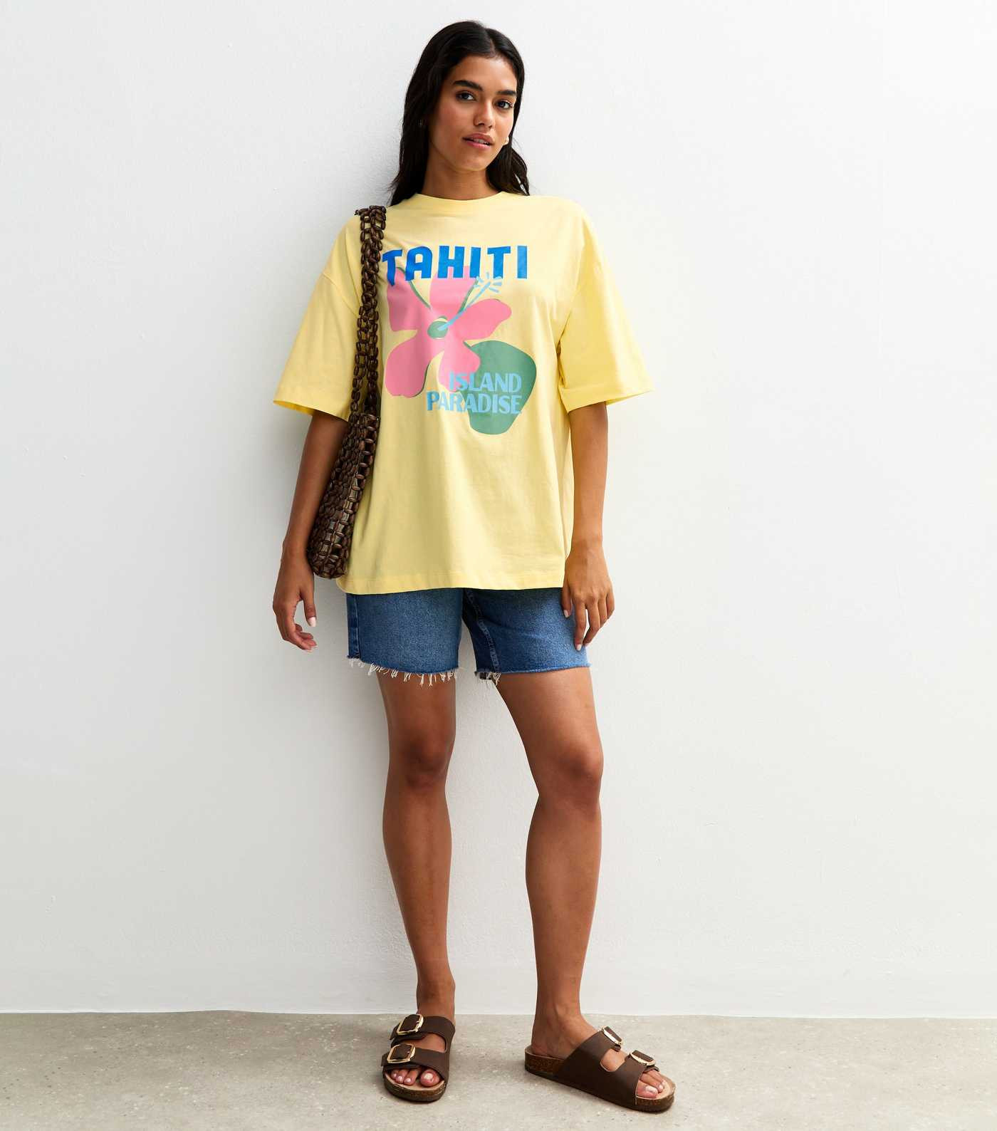 Light Yellow Tahiti Flower Print T-Shirt | New Look | New Look (UK)