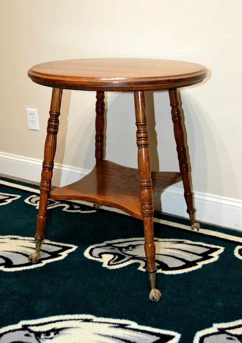 Antique Solid Oak Side Entryway End Table  Round Claw & Ball - Etsy | Etsy (US)