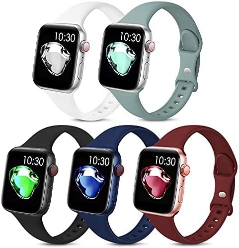 5 Pack Sport Slim Bands Compatible with Apple Watch Bands 38mm 40mm 42mm 44mm Women Men,Thin Sili... | Amazon (US)