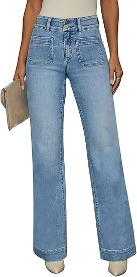 Jeans for Women Wide Leg High Waisted Trendy Strechy Straight Leg Loose Tummy Control Denim Pants... | Amazon (US)